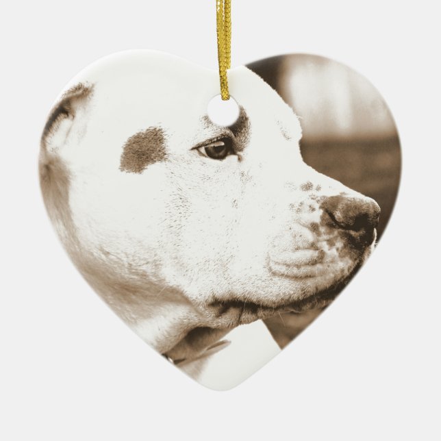 pitbull dog sepia colour hate deed not breed ceramic tree decoration (Front)