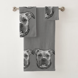 Pitbull dog set of bath towels