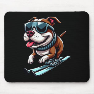 Pitbull Dog Skiing Winter Sports Fun Mouse Pad