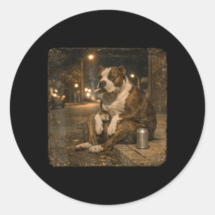 Pitbull Dog Smoking Cigarette Meme Funny Beer Classic Round Sticker