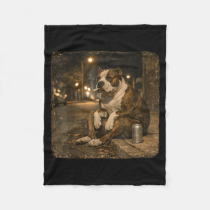Pitbull Dog Smoking Cigarette Meme Funny Beer Fleece Blanket