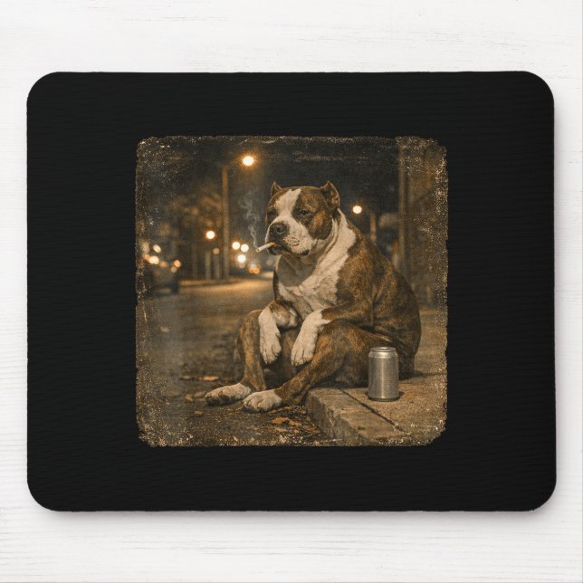 Pitbull Dog Smoking Cigarette Meme Funny Beer Mouse Pad (Front)