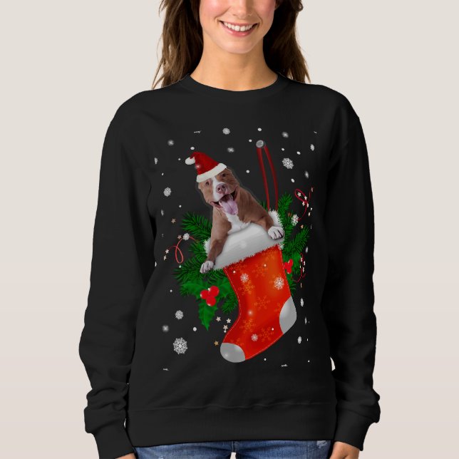 Pitbull Dog Sock Christmas Sweatshirt (Front)