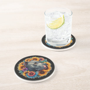Pitbull Dog Surrounded by Vibrant Sunflowers Coaster