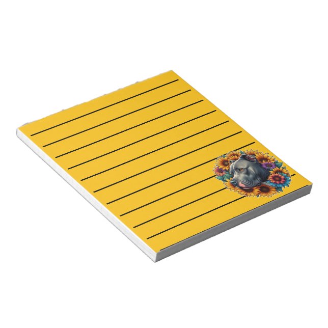 Pitbull Dog Surrounded by Vibrant Sunflowers Notepad (Angled)