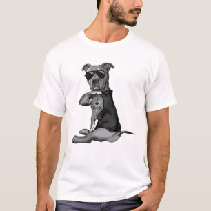 Pitbull Dog Tattoo I Love Dad - Father's Day T-Shirt