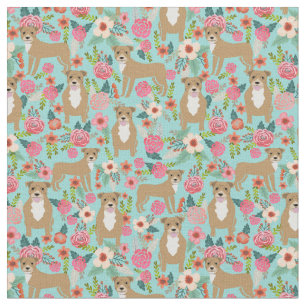 Pitbull dog vintage florals mint fabric