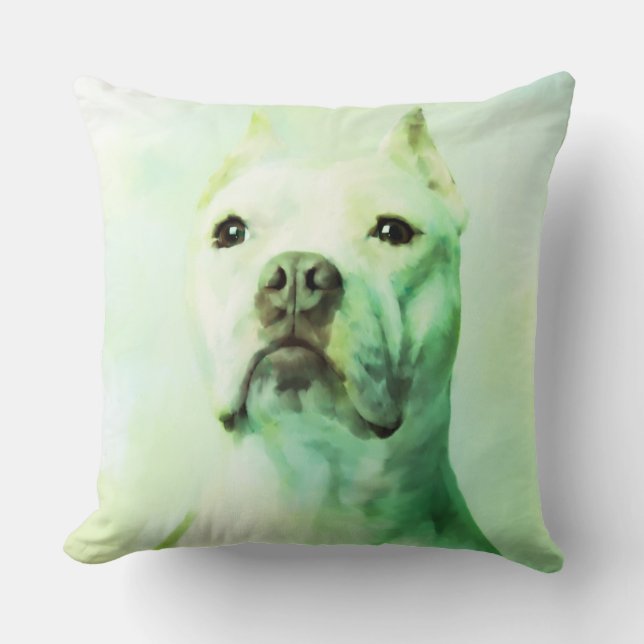 Pitbull Dog Water Colour Portrait Art Cushion (Front)