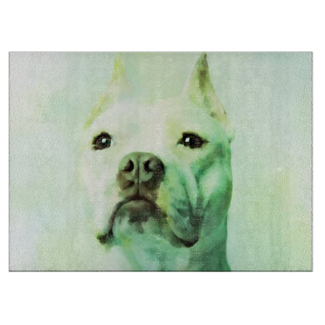 Pitbull Dog Water Colour Portrait Art Cutting Board (Front)