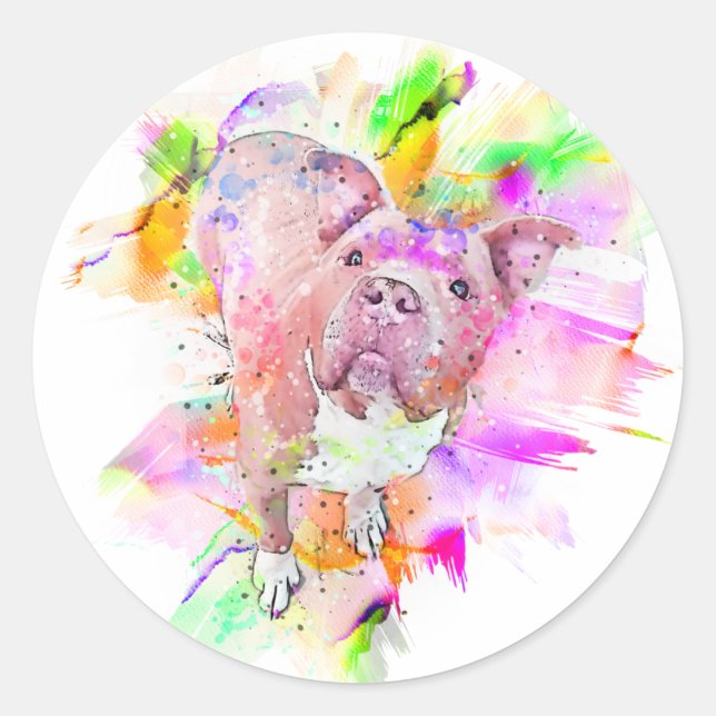 Pitbull Dog Watercolor Art Button Classic Round Sticker (Front)