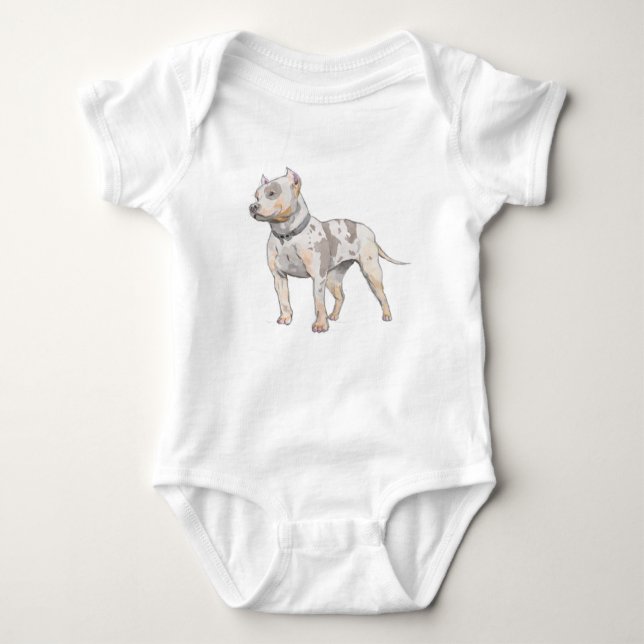 Pitbull Dog Watercolor Sketch Baby Bodysuit (Front)