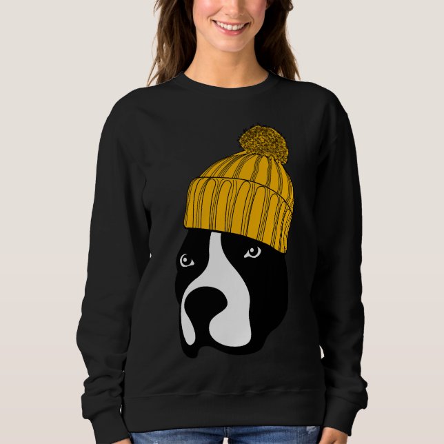 Pitbull Dog Wearing A Beanie Sweatshirt (Front)