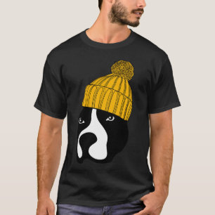 Pitbull Dog Wearing A Beanie T-Shirt