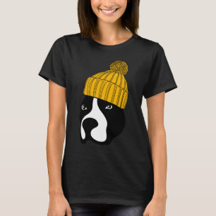 Pitbull Dog Wearing A Beanie T-Shirt