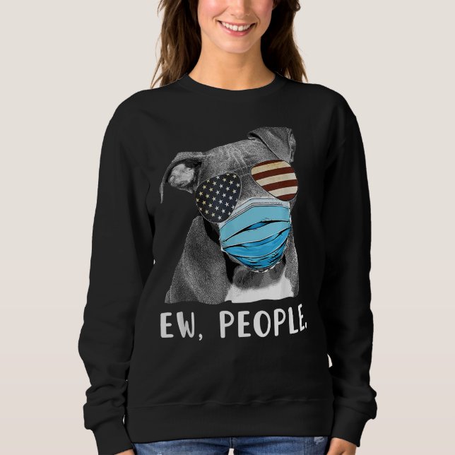 Pitbull Dog Wearing A Face Mask Usa Flag Sweatshirt (Front)