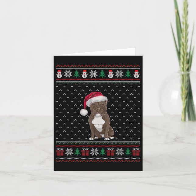 Pitbull Dog Wearing Santa Hat Ugly Xmas Dog Lovers Card (Front)