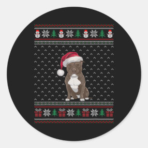 Pitbull Dog Wearing Santa Hat Ugly Xmas Dog Lovers Classic Round Sticker