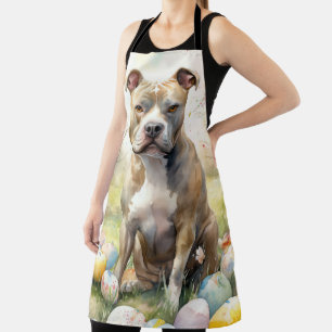 Pitbull Dog with Easter Eggs Holiday Apron