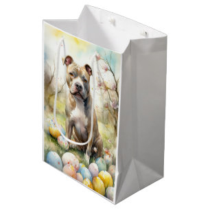 Pitbull Dog with Easter Eggs Holiday Medium Gift Bag