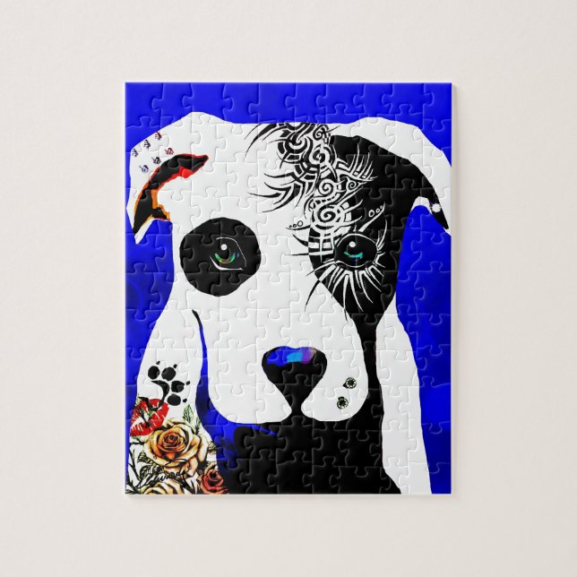 Pitbull dog with tattoos and piercings jigsaw puzzle (Vertical)