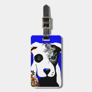 Pitbull dog with tattoos and piercings luggage tag
