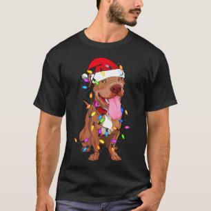 Pitbull Dog Xmas Light Decor Christmas Dog Lovers T-Shirt