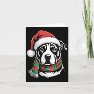 Pitbull Dog Xmas Santa Hat Scarf Christmas Costume Card