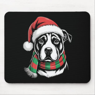 Pitbull Dog Xmas Santa Hat Scarf Christmas Costume Mouse Pad