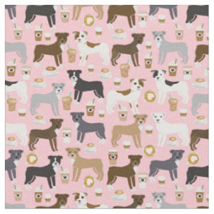 Pitbull dogs coffee lover pink fabric