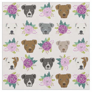 Pitbull dogs lavender florals fabric