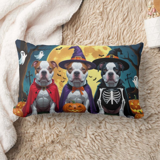 Pitbull Dogs Pumpkin Halloween Funny Lumbar Cushion (Blanket)