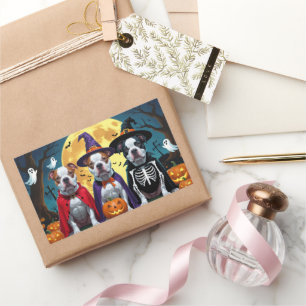 Pitbull Dogs Pumpkin Halloween Funny Rectangular Sticker