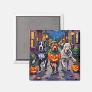 Pitbull Dogs Trick-or-Treating Halloween Costumes Magnet