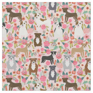 Pitbull dogs vintage florals pink fabric