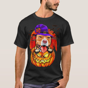 Pitbull Dogs Witch Pumpkin Autumn Halloween Funny T-Shirt