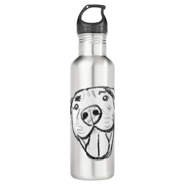 pitbull drawing simple dog lovers black white 710 ml water bottle (Front)