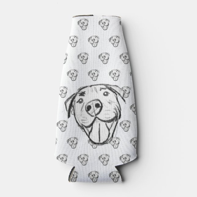 pitbull drawing simple dog lovers black white bottle cooler (Front)