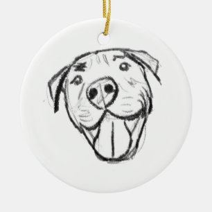 pitbull drawing simple dog lovers black white ceramic ornament