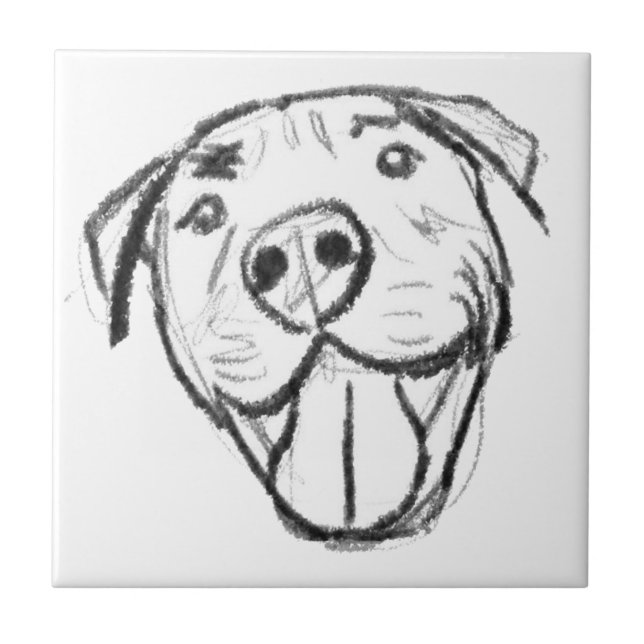 pitbull drawing simple dog lovers black white ceramic tile (Front)