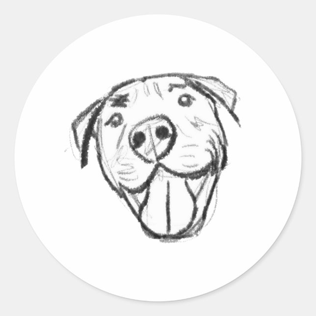 pitbull drawing simple dog lovers black white classic round sticker (Front)