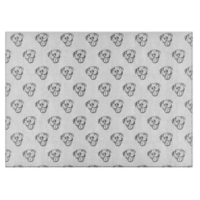 pitbull drawing simple dog lovers black white cutting board (Front)