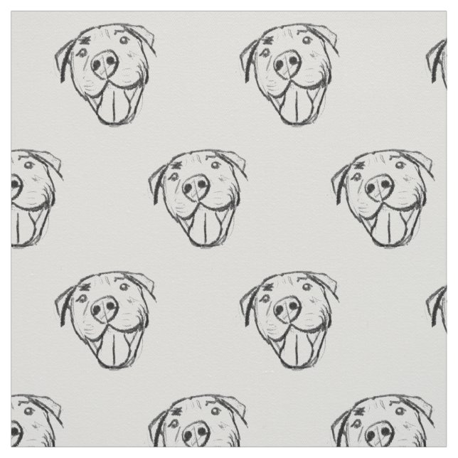 pitbull drawing simple dog lovers black white fabric (Swatch)