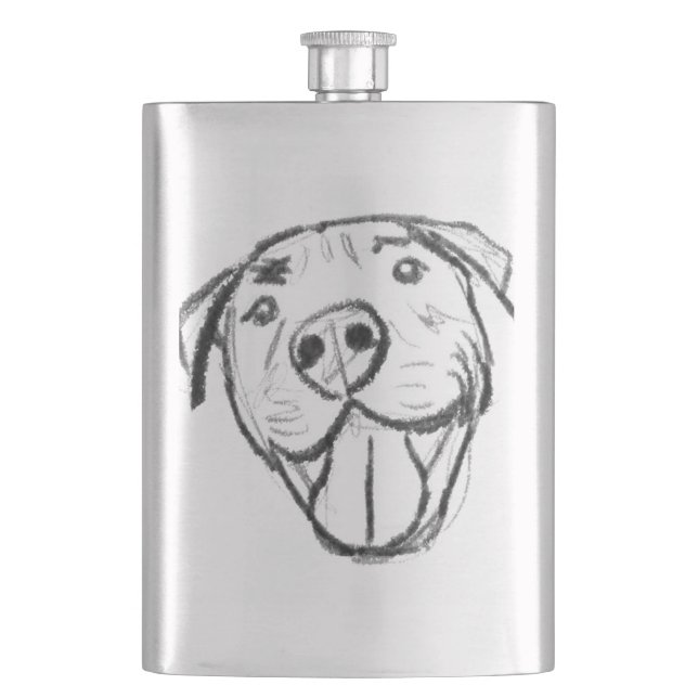 pitbull drawing simple dog lovers black white hip flask (Front)