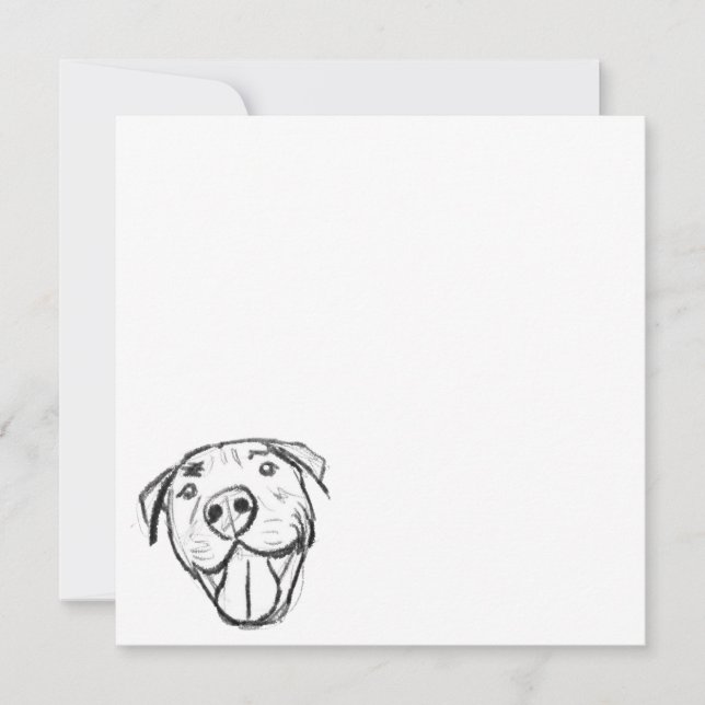 pitbull drawing simple dog lovers black white invitation (Front)