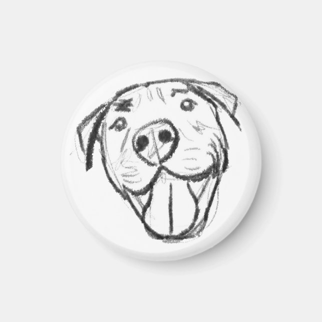 pitbull drawing simple dog lovers black white magnet (Front)
