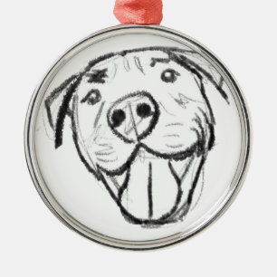 pitbull drawing simple dog lovers black white metal ornament