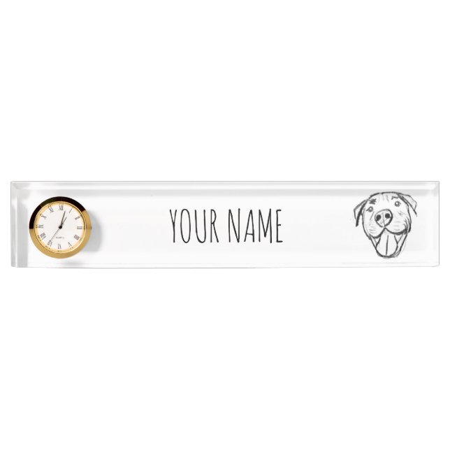 pitbull drawing simple dog lovers black white nameplate (Front)