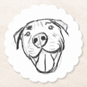 pitbull drawing simple dog lovers black white paper coaster