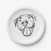 pitbull drawing simple dog lovers black white paper plate