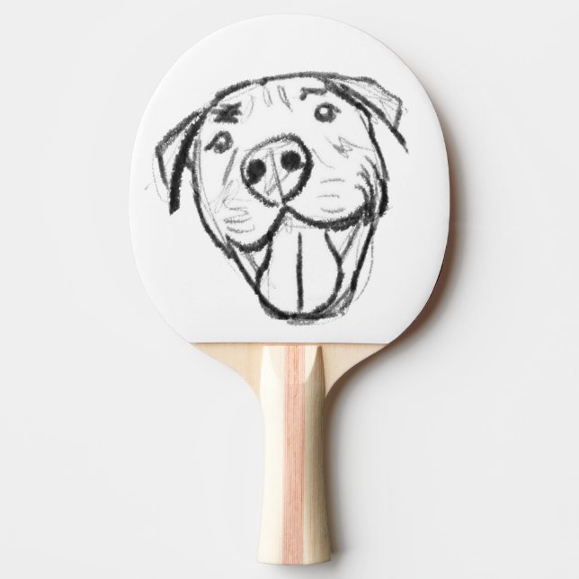pitbull drawing simple dog lovers black white ping pong paddle (Front)